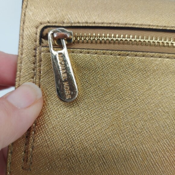 Michael Kors Jet Set Travel Large Trifold Leather Wallet Gold - Picture 4 of 8